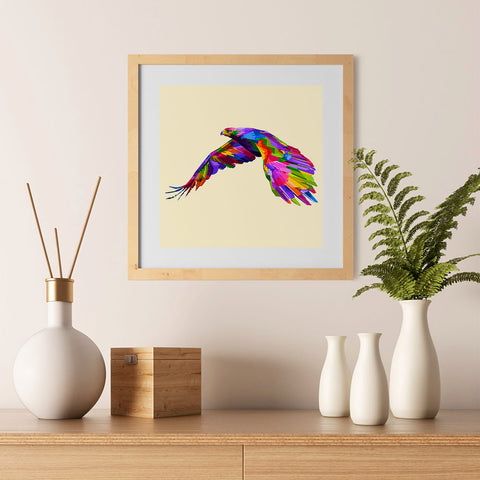 Ezposterprints - Flying Eagle | Cubism Pop Art Design Colorful Animals - 12x12 ambiance display photo sample
