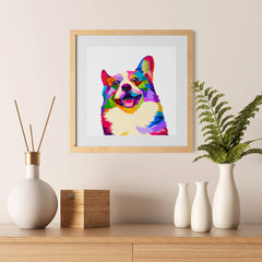 Ezposterprints - Happy Dog | Cubism Pop Art Design Colorful Animals - 12x12 ambiance display photo sample