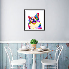 Ezposterprints - Happy Dog | Cubism Pop Art Design Colorful Animals - 16x16 ambiance display photo sample