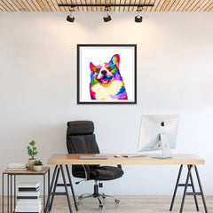 Ezposterprints - Happy Dog | Cubism Pop Art Design Colorful Animals - 24x24 ambiance display photo sample