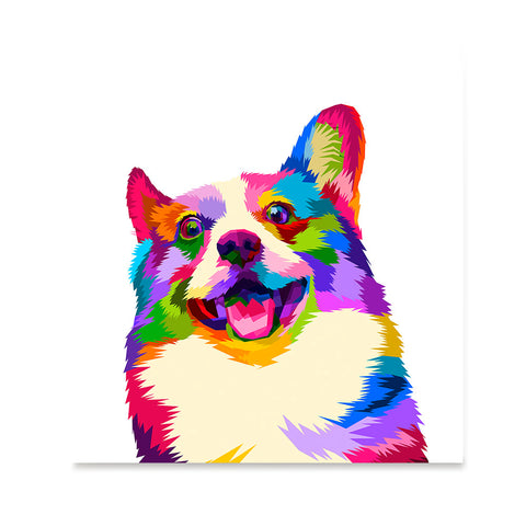 Ezposterprints - Happy Dog | Cubism Pop Art Design Colorful Animals