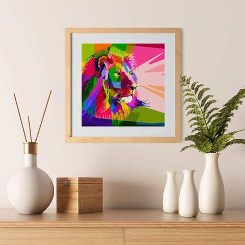 Ezposterprints - Lion | Cubism Pop Art Design Colorful Animals - 12x12 ambiance display photo sample