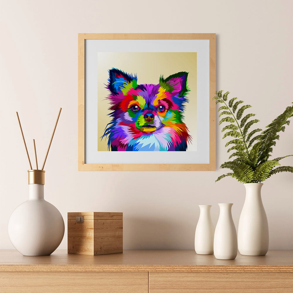 Ezposterprints - Little Dog | Cubism Pop Art Design Colorful Animals - 12x12 ambiance display photo sample