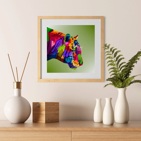 Ezposterprints - Tiger | Cubism Pop Art Design Colorful Animals - 12x12 ambiance display photo sample