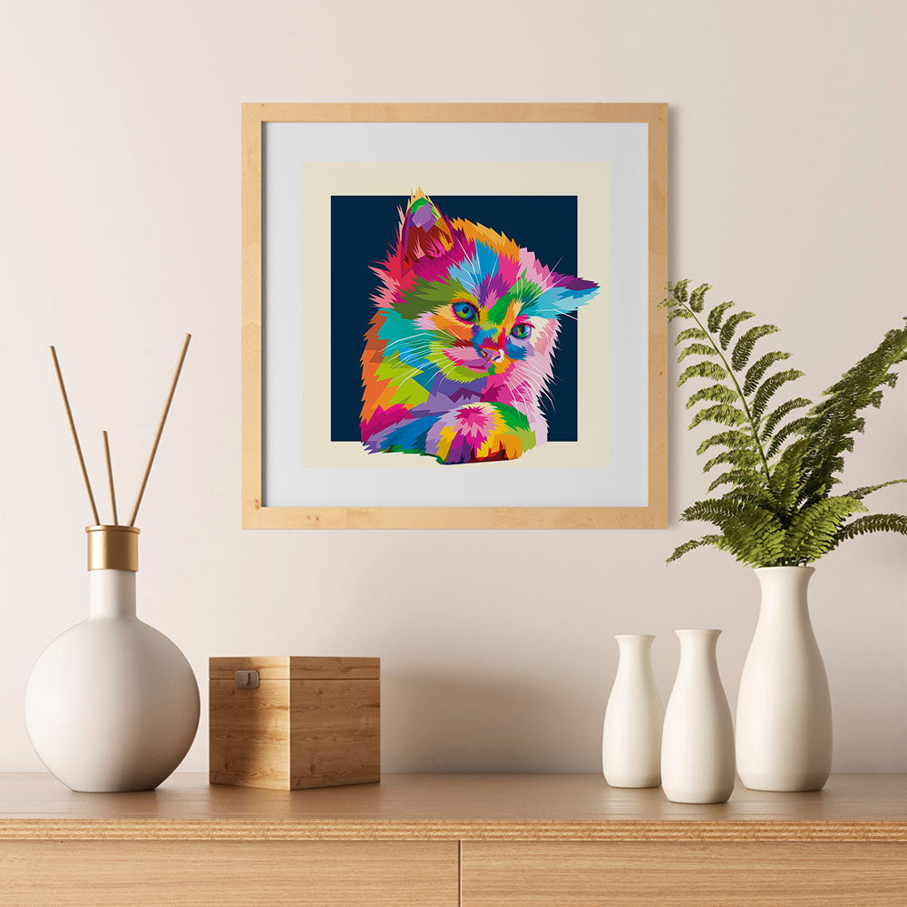 Ezposterprints - Adorable Cat | Cubism Pop Art Design Colorful Animals - 12x12 ambiance display photo sample