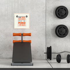 Ezposterprints - The Body Achieves What The Mind Believes | GYM Motivation Quotes - 16x16 ambiance display photo sample