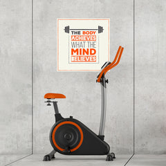 Ezposterprints - The Body Achieves What The Mind Believes | GYM Motivation Quotes - 24x24 ambiance display photo sample