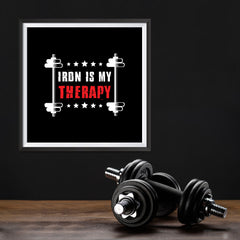 Ezposterprints - Iron is My Therapy | GYM Motivation Quotes - 12x12 ambiance display photo sample