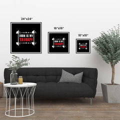 Ezposterprints - Iron is My Therapy | GYM Motivation Quotes ambiance display photo sample