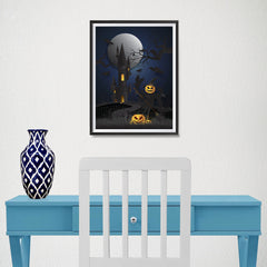 Ezposterprints - Dark Castle and Bad Pumpkins Halloween Poster - 12x16 ambiance display photo sample