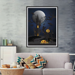 Ezposterprints - Dark Castle and Bad Pumpkins Halloween Poster - 36x48 ambiance display photo sample