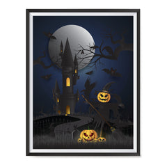 Ezposterprints - Dark Castle and Bad Pumpkins Halloween Poster ambiance display photo sample