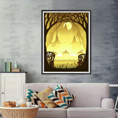 Ezposterprints - Pumpkin Silhouette In the Woods Halloween Poster - 36x48 ambiance display photo sample