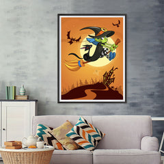 Ezposterprints - Happy Flying Young Witch 3 Halloween Poster - 36x48 ambiance display photo sample