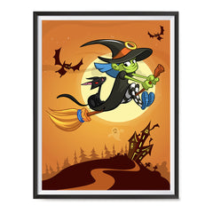 Ezposterprints - Happy Flying Young Witch 3 Halloween Poster ambiance display photo sample