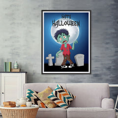 Ezposterprints - Zombie Boy Under The Moon Halloween Poster - 36x48 ambiance display photo sample