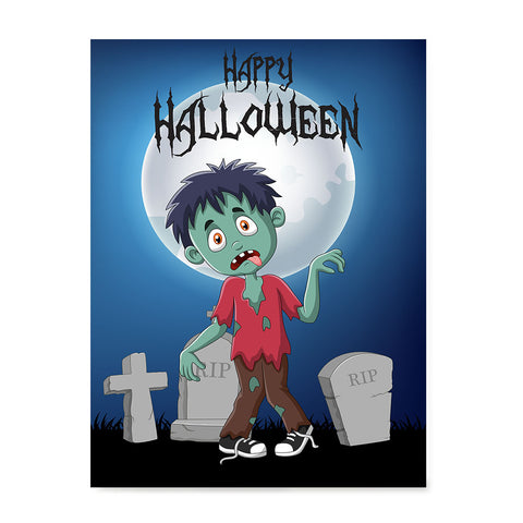 Ezposterprints - Zombie Boy Under The Moon Halloween Poster