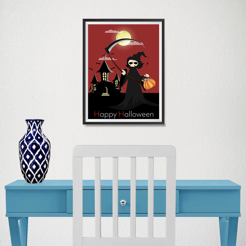 Ezposterprints - The Reaper With Treats Halloween Poster - 12x16 ambiance display photo sample