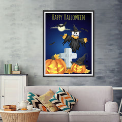 Ezposterprints - Pumpkin Lanterns at Cemetery Halloween Poster - 36x48 ambiance display photo sample