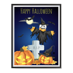 Ezposterprints - Pumpkin Lanterns at Cemetery Halloween Poster ambiance display photo sample