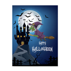 Ezposterprints - Green Witch Flying Back to Castle Halloween Poster