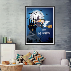 Ezposterprints - Happy Kids Flying Back to Castle Halloween Poster - 36x48 ambiance display photo sample