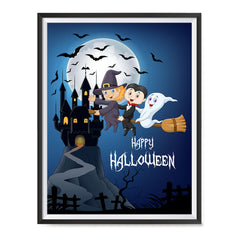 Ezposterprints - Happy Kids Flying Back to Castle Halloween Poster ambiance display photo sample