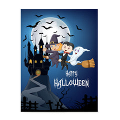 Ezposterprints - Happy Kids Flying Back to Castle Halloween Poster