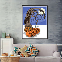 Ezposterprints - Three Pumpkins and The Tree Halloween Poster - 36x48 ambiance display photo sample