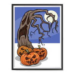 Ezposterprints - Three Pumpkins and The Tree Halloween Poster ambiance display photo sample