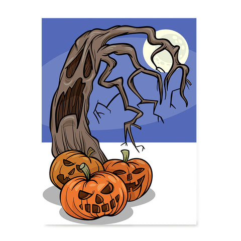 Ezposterprints - Three Pumpkins and The Tree Halloween Poster