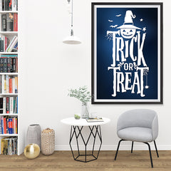 Ezposterprints - Trick Or Treat - Blue Halloween Poster - 32x48 ambiance display photo sample