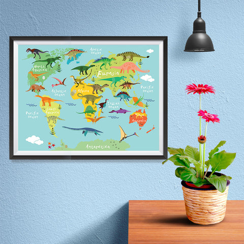 Ezposterprints - Kids' Dinosaurs World Map - 16x12 ambiance display photo sample