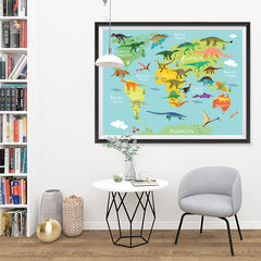 Ezposterprints - Kids' Dinosaurs World Map - 48x36 ambiance display photo sample
