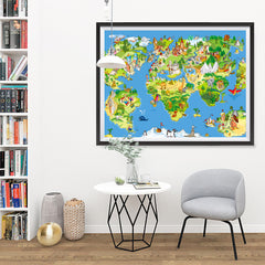 Ezposterprints - Kids' Animals Today World Map - 48x36 ambiance display photo sample