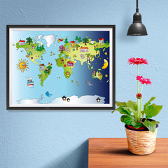Ezposterprints - Kids' Animals Day-Night World Map - 16x12 ambiance display photo sample