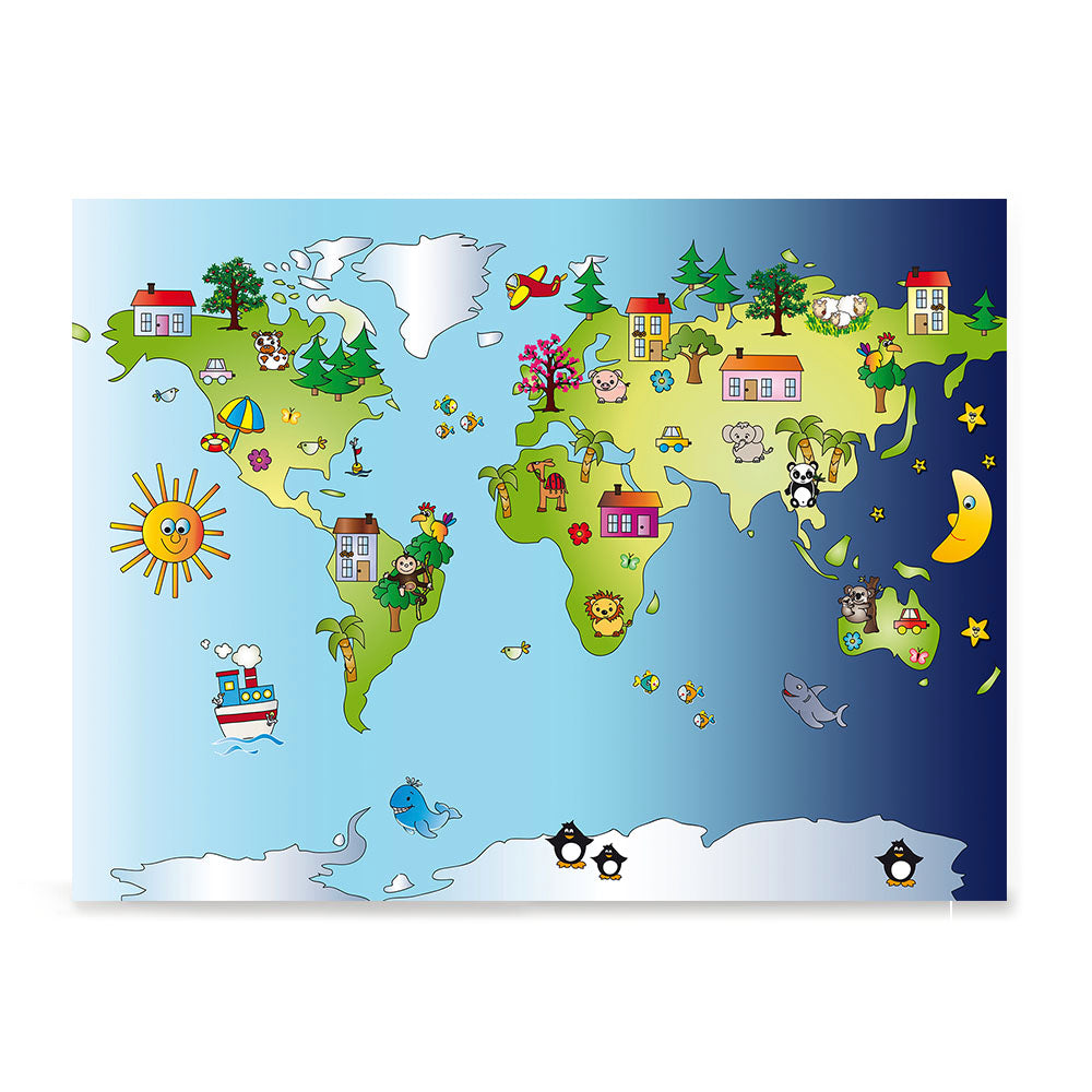 Kids' Animals Day-Night World Map, Kids World Maps – EzPosterPrints