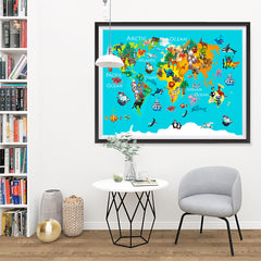 Ezposterprints - Kids' Animals World World Map - 48x36 ambiance display photo sample