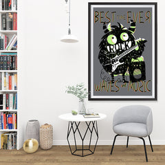 Ezposterprints - Best Time Ever, Rock, Waves and Music | The Cute Little Monsters Posters - 32x48 ambiance display photo sample
