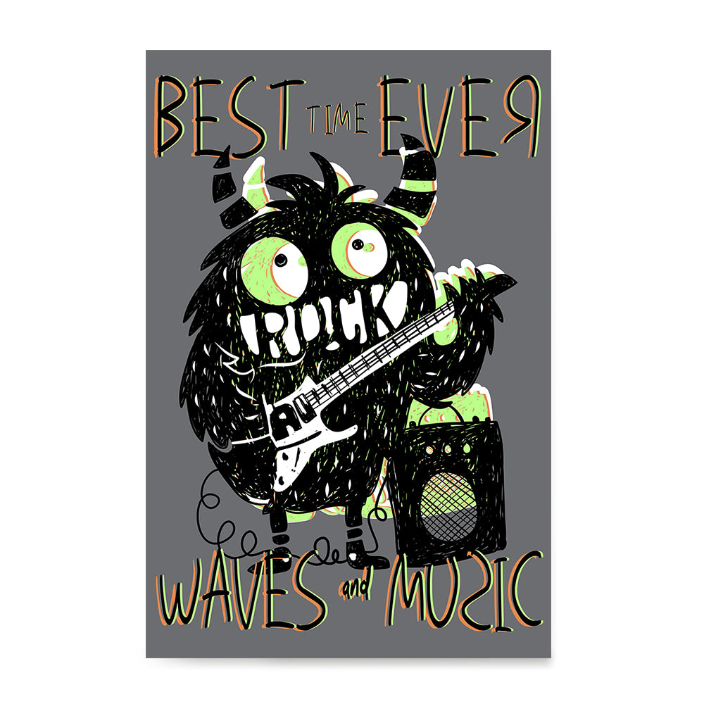 Ezposterprints - Best Time Ever, Rock, Waves and Music | The Cute Little Monsters Posters