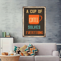 Ezposterprints - A Cup Of Coffee Black | Retro Metal Design Signs Posters - 36x48 ambiance display photo sample