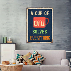 Ezposterprints - A Cup Of Coffee Navy | Retro Metal Design Signs Posters - 36x48 ambiance display photo sample