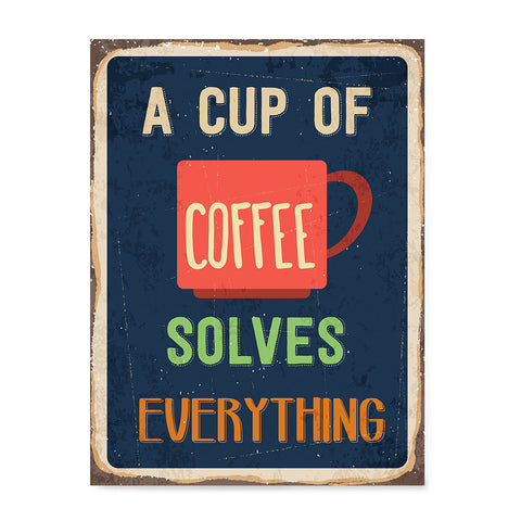 Ezposterprints - A Cup Of Coffee Navy | Retro Metal Design Signs Posters