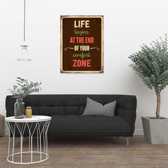 Ezposterprints - Comfort Zone Brown | Retro Metal Design Signs Posters - 24x32 ambiance display photo sample