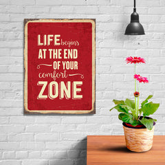Ezposterprints - Comfort Zone Red | Retro Metal Design Signs Posters - 12x16 ambiance display photo sample