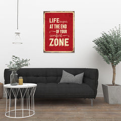 Ezposterprints - Comfort Zone Red | Retro Metal Design Signs Posters - 24x32 ambiance display photo sample