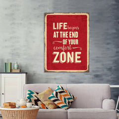 Ezposterprints - Comfort Zone Red | Retro Metal Design Signs Posters - 36x48 ambiance display photo sample
