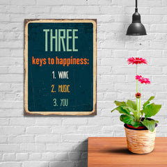 Ezposterprints - Keys For Happiness Navy | Retro Metal Design Signs Posters - 12x16 ambiance display photo sample