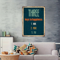Ezposterprints - Keys For Happiness Navy | Retro Metal Design Signs Posters - 36x48 ambiance display photo sample