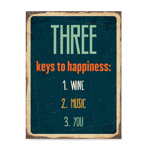 Ezposterprints - Keys For Happiness Navy | Retro Metal Design Signs Posters